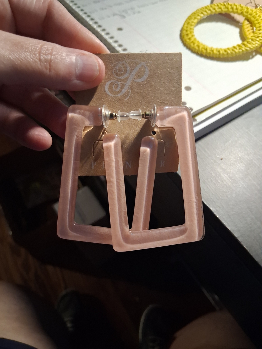 Plunder Blush Pink Open Rectangle Drop Earrings